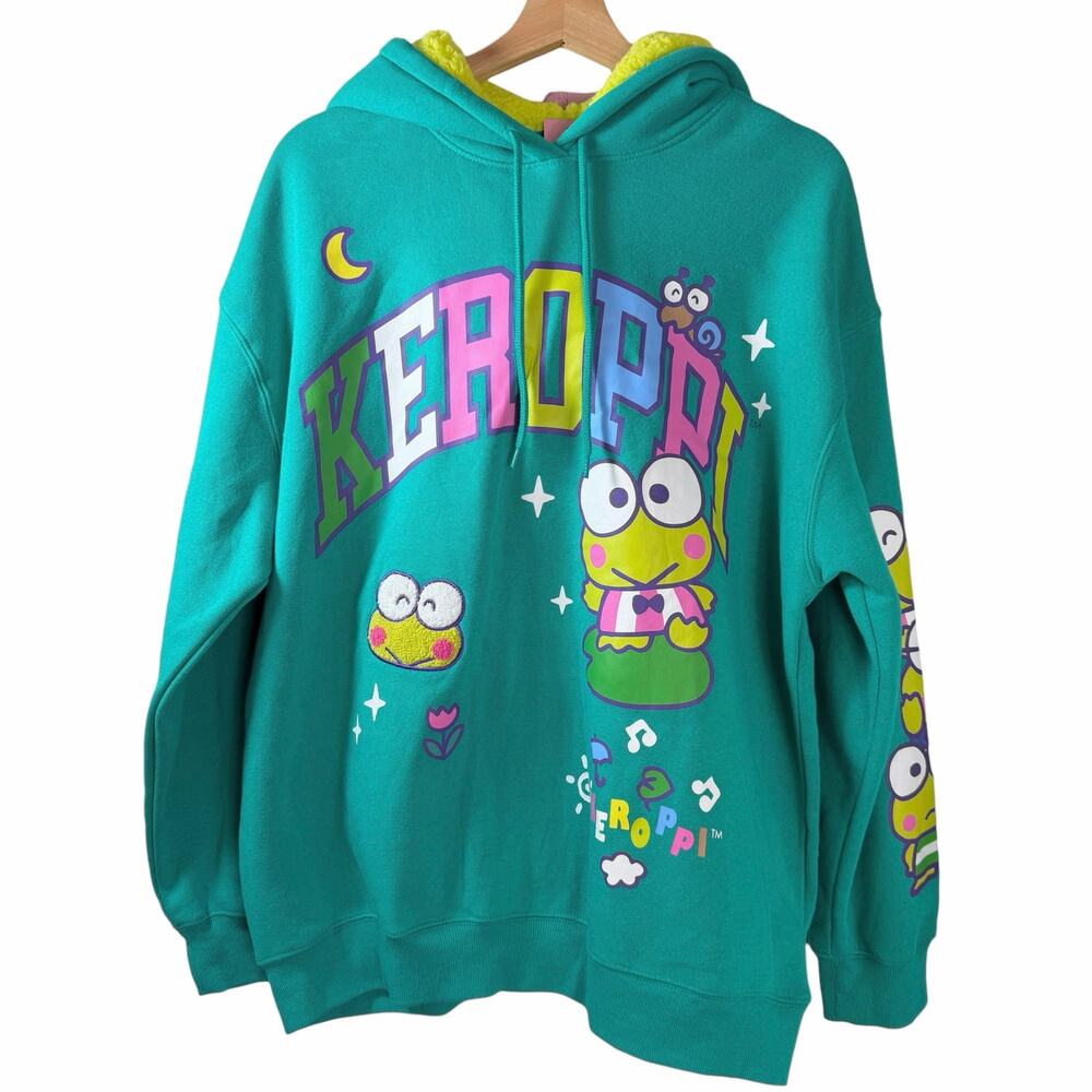 New Sanrio Keroppi x Friends Green Graphic Hoodie Size XL